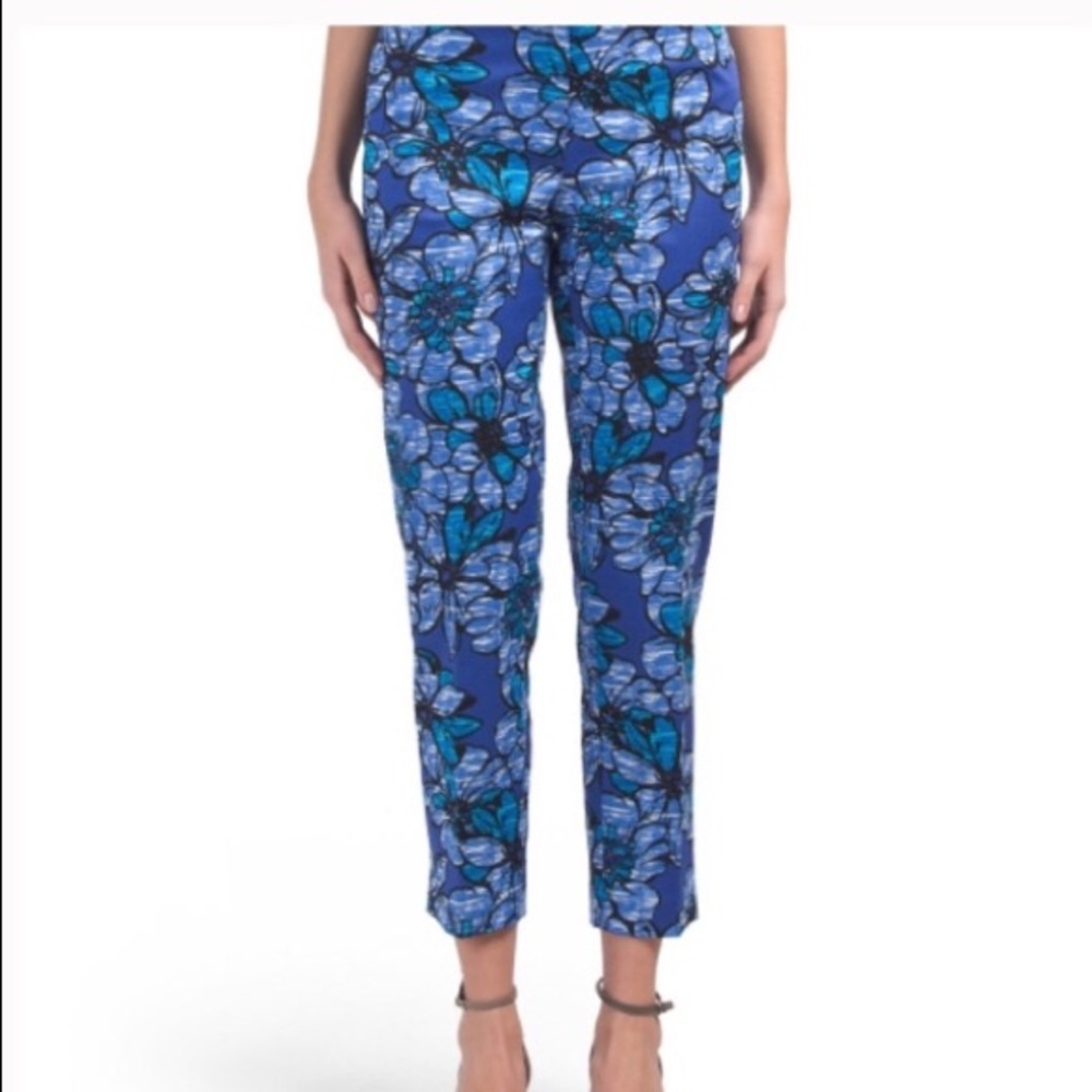 Pappagallo blue black floral printed skinny cropped pants size 10 inseam 28